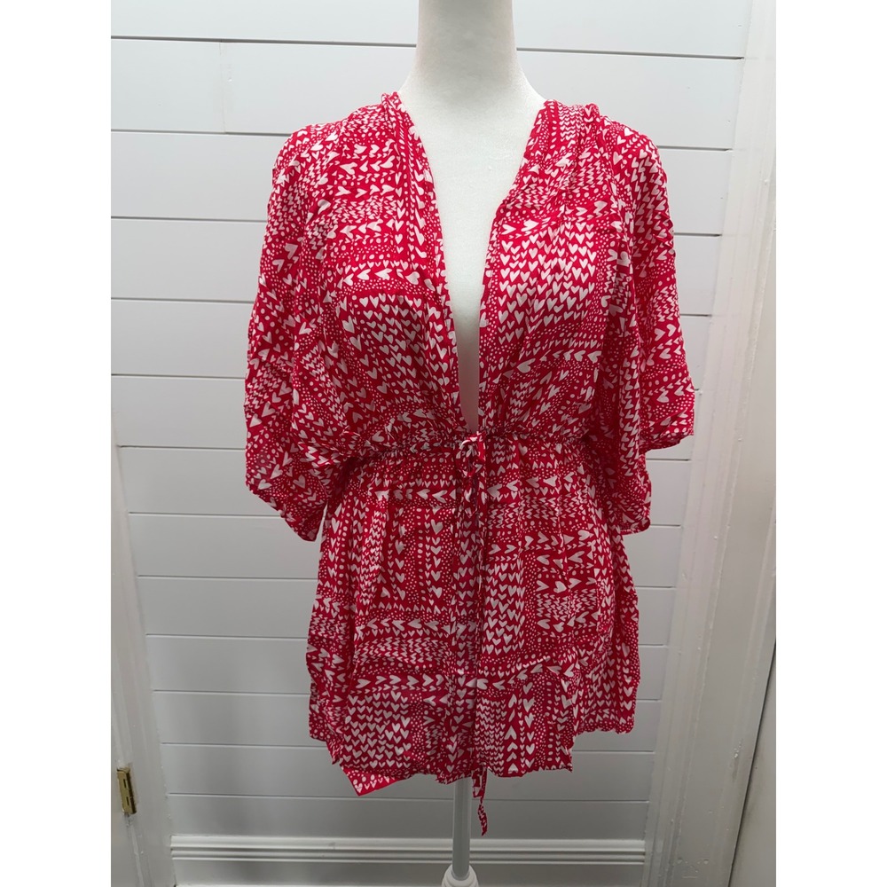 NWT Victoria's Secret Red White Heart Print Kimono Robe One Size OS Cover Up